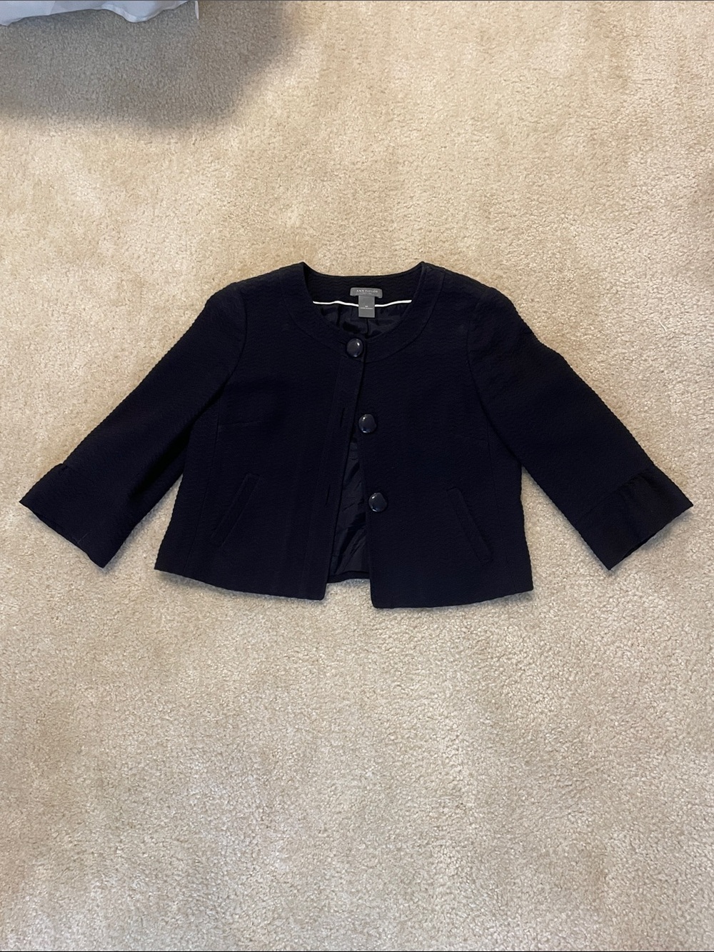 Ann Taylor navy Cropped Three-Button Blazer